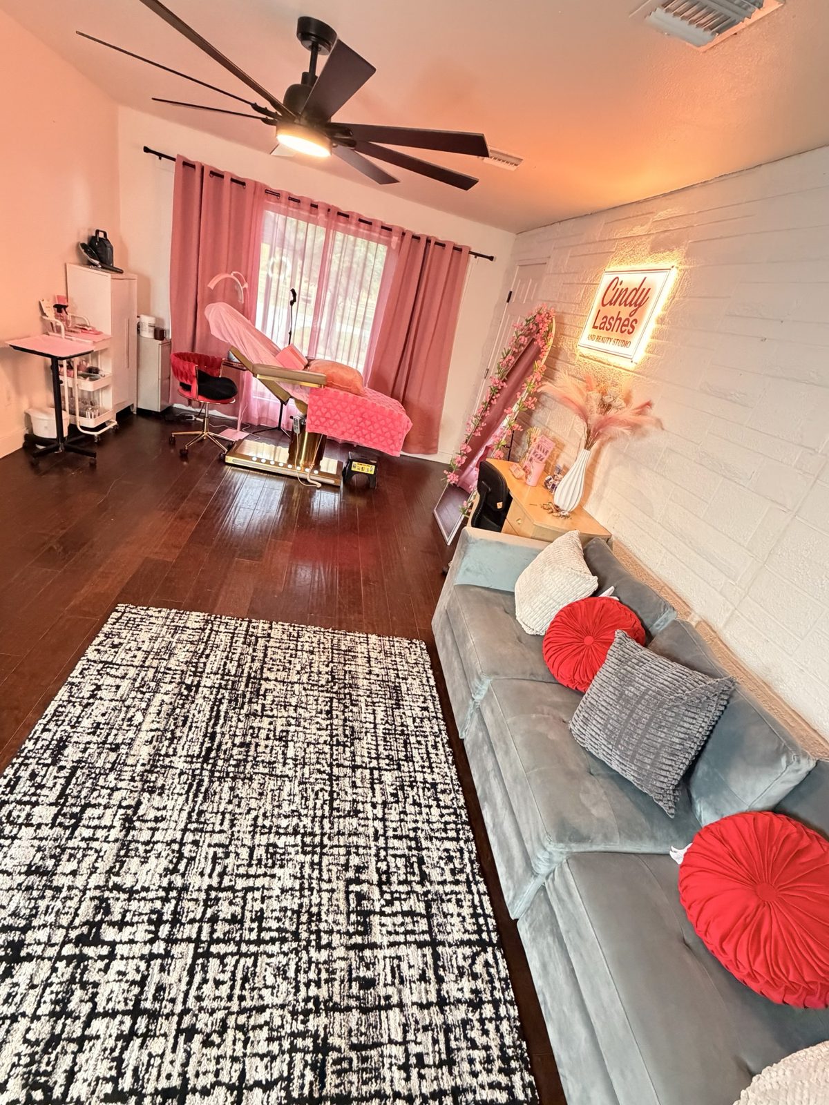 Lashes by Cindy studio lounge, sofa, and treatment bed